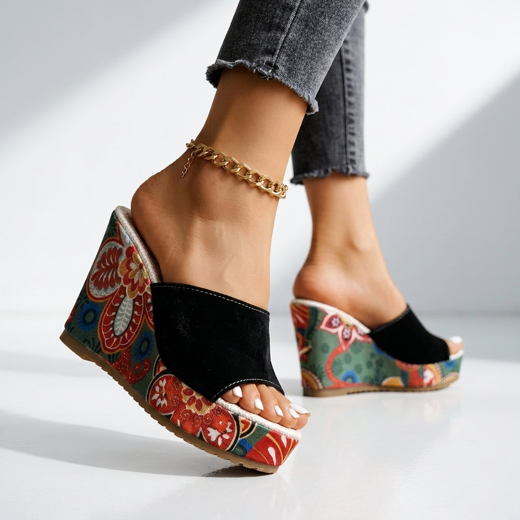 Marigold Floral Wedge Sandals