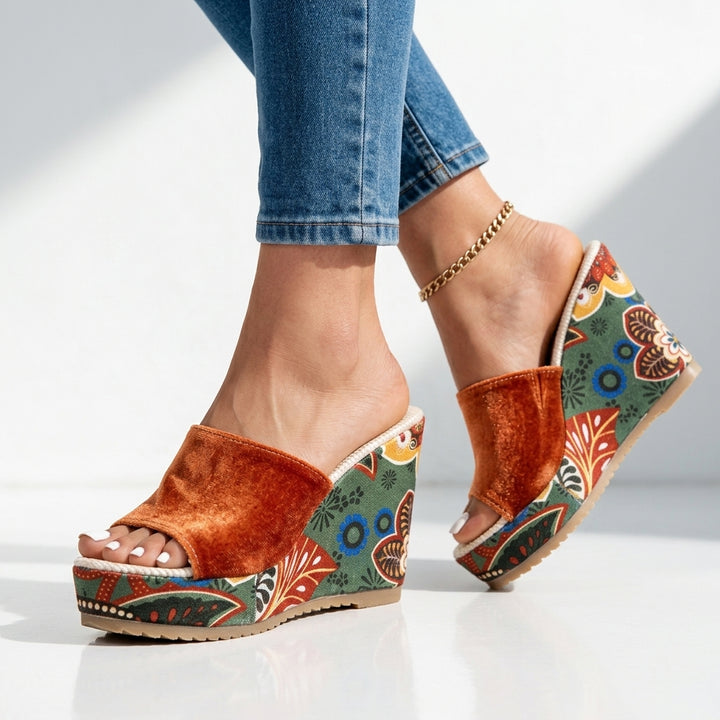 Marigold Floral Wedge Sandals