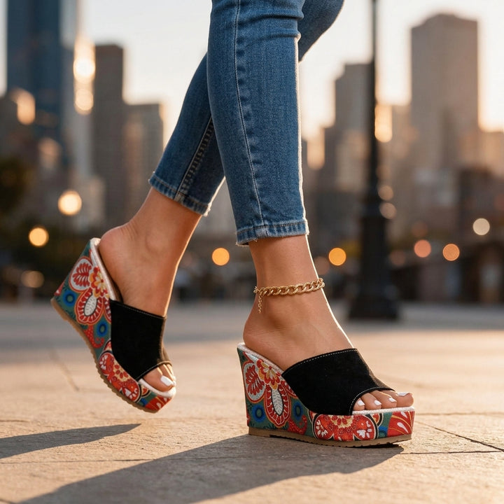Marigold Floral Wedge Sandals