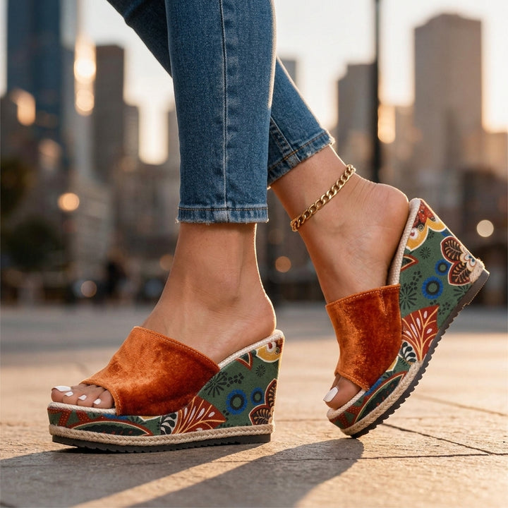 Marigold Floral Wedge Sandals