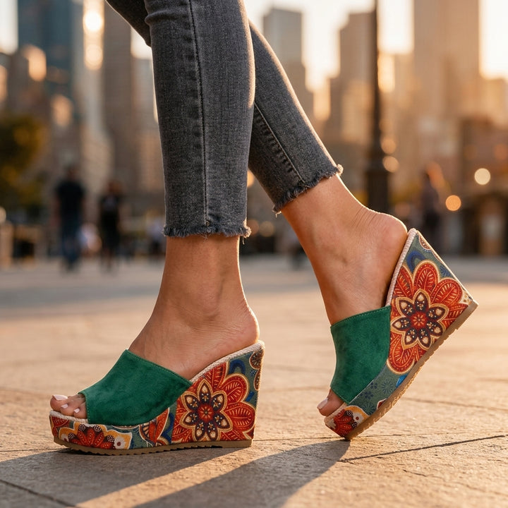 Marigold Floral Wedge Sandals