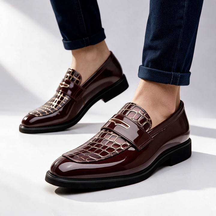 Havana Croc-Embossed Penny Loafers