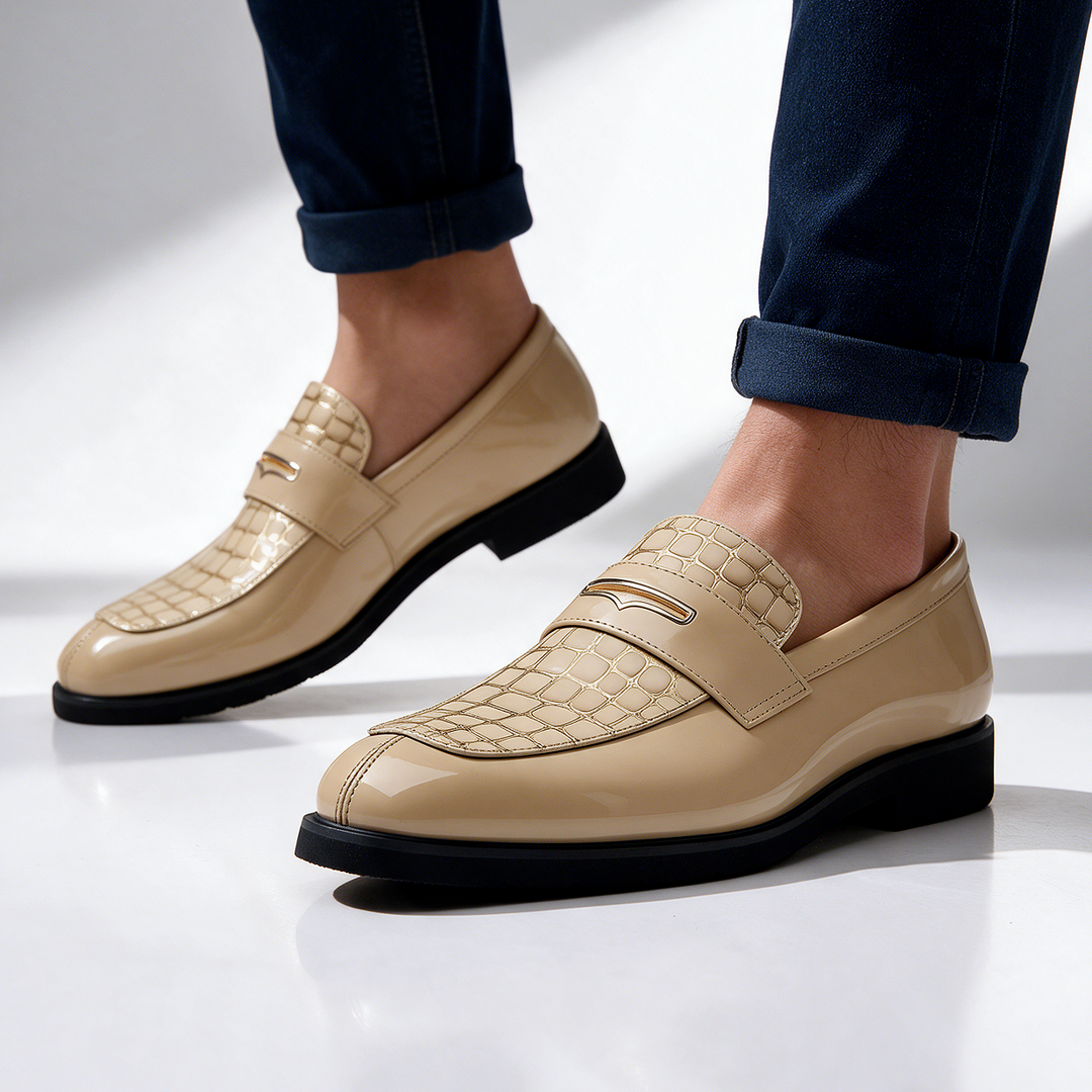 Havana Croc-Embossed Penny Loafers