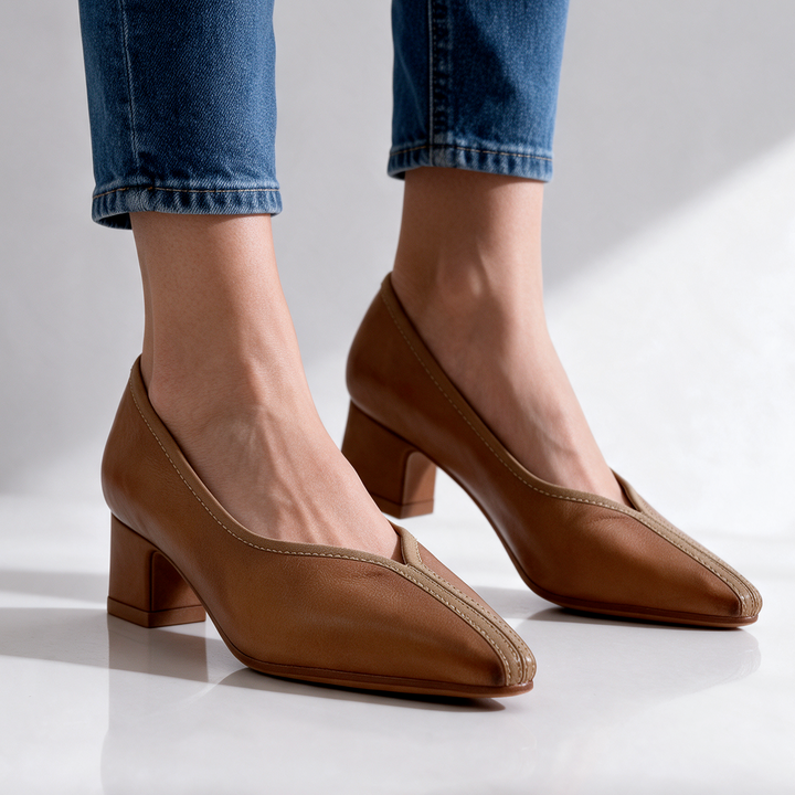 Lenore V-Cut Block Heel Pumps