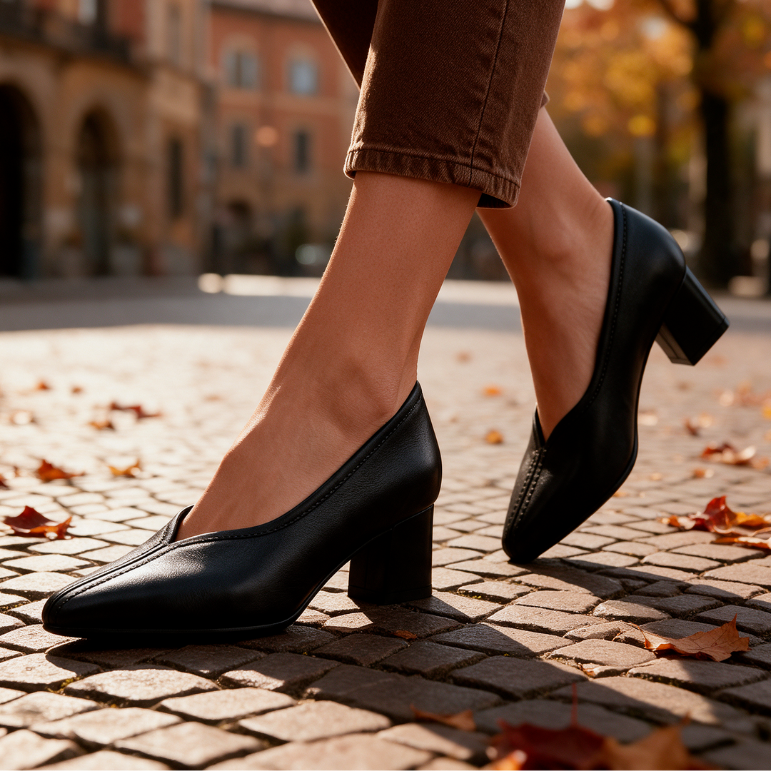 Lenore V-Cut Block Heel Pumps