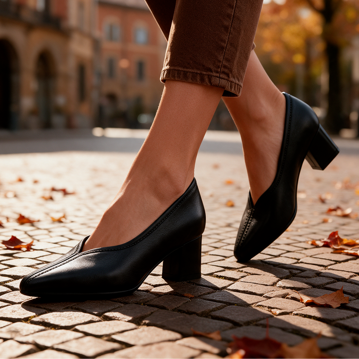 Lenore V-Cut Block Heel Pumps