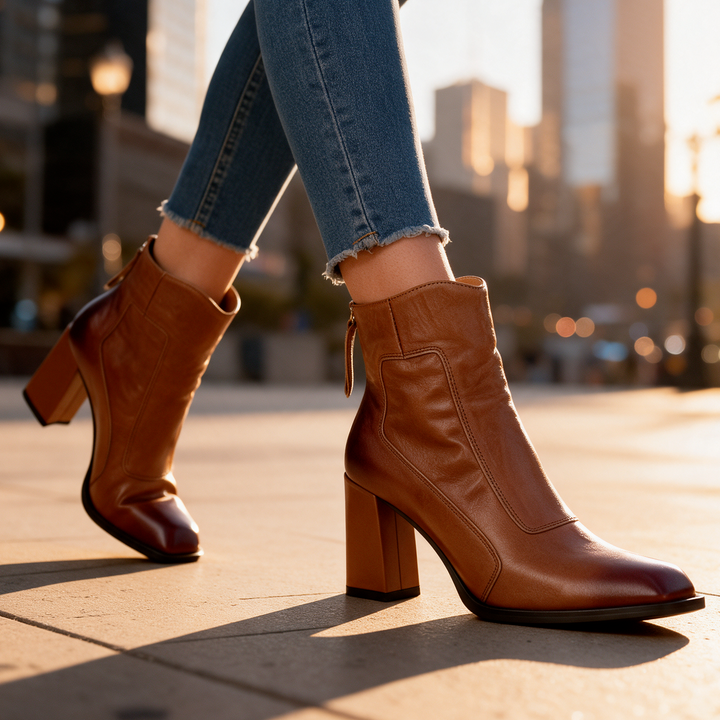 Eleanor Genuine Leather Block Heel Boots