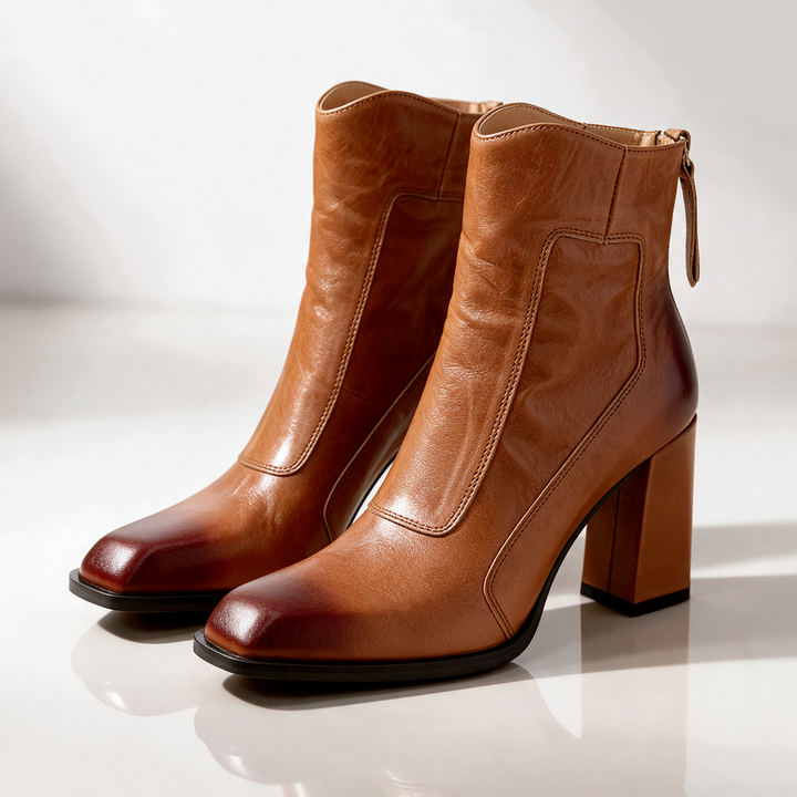 Eleanor Genuine Leather Block Heel Boots