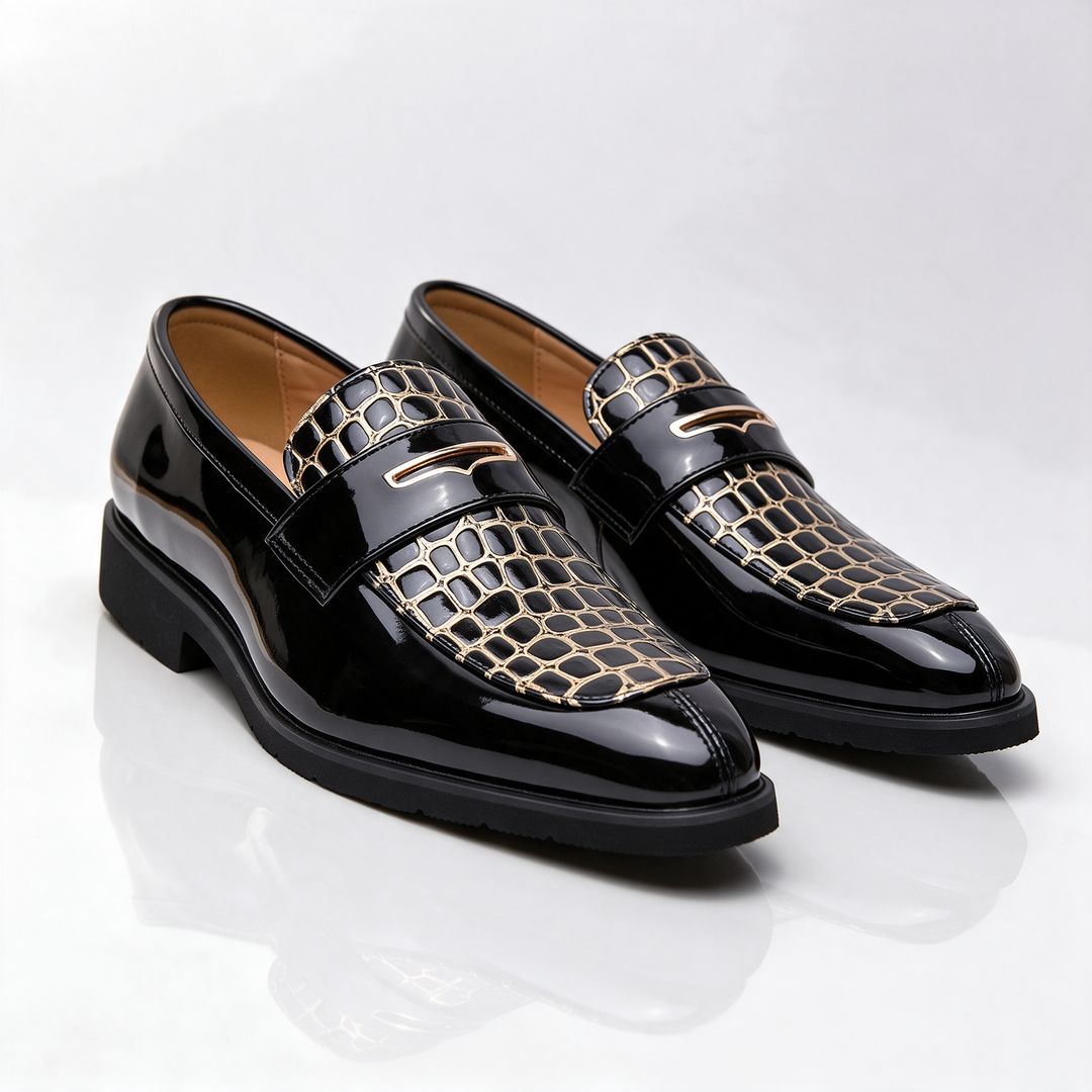 Havana Croc-Embossed Penny Loafers