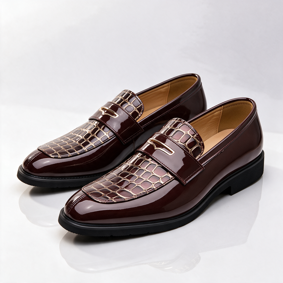 Havana Croc-Embossed Penny Loafers