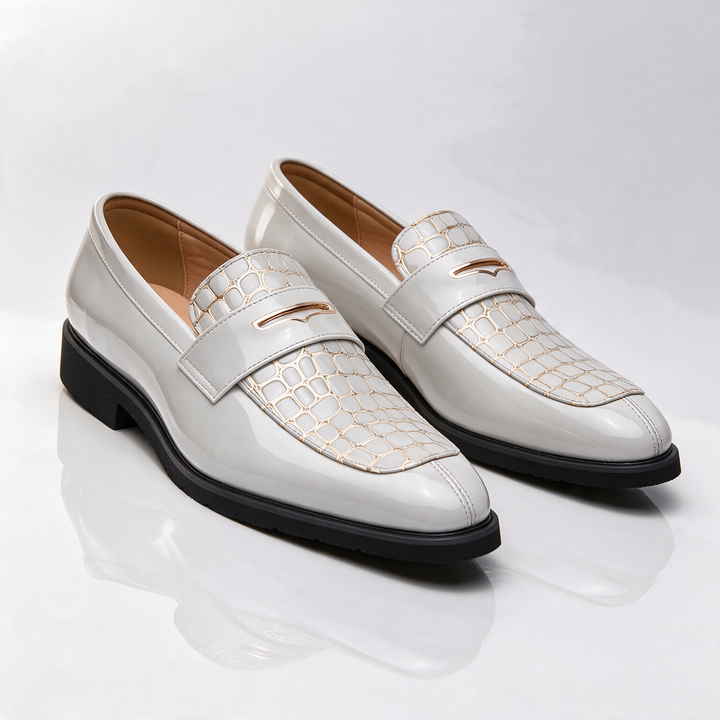 Havana Croc-Embossed Penny Loafers