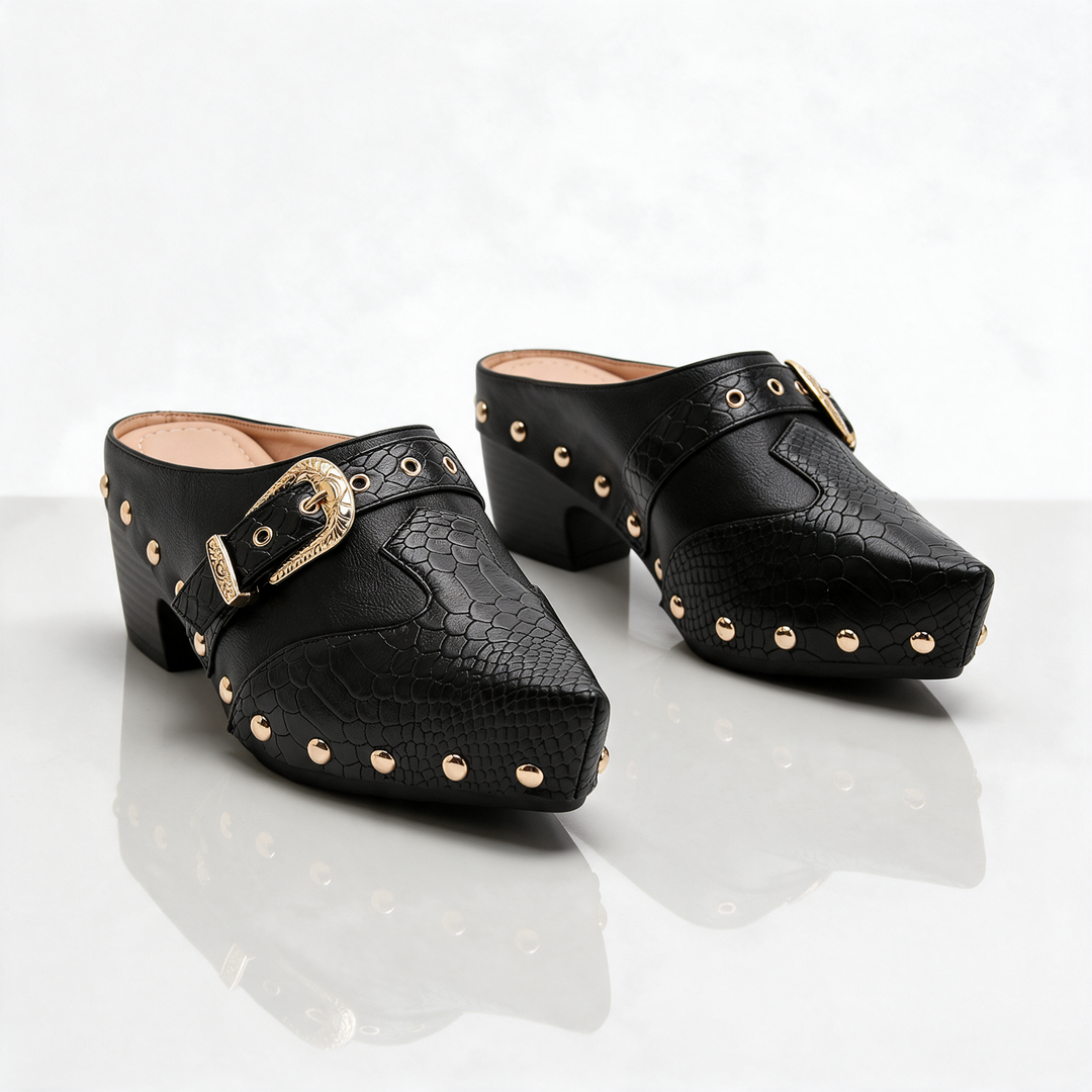 Sutton Studded Snake Mules