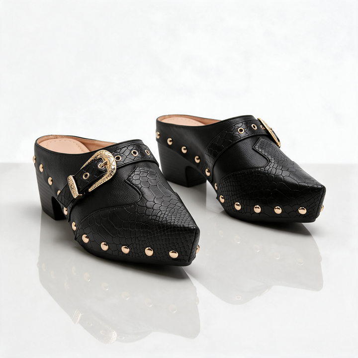 Sutton Studded Snake Mules