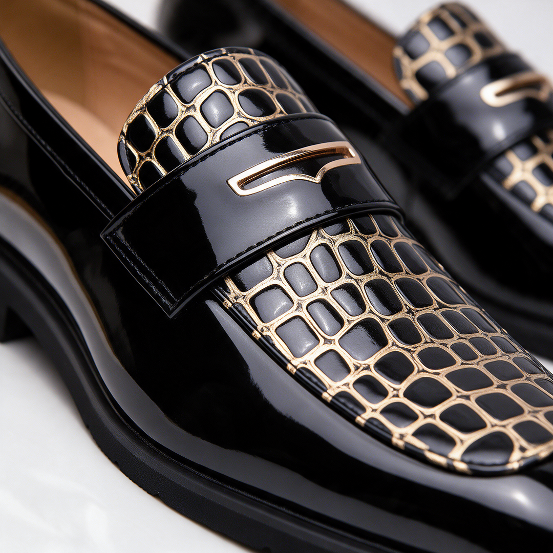 Havana Croc-Embossed Penny Loafers