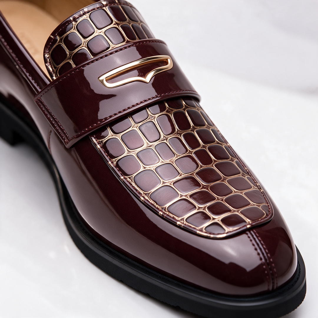 Havana Croc-Embossed Penny Loafers