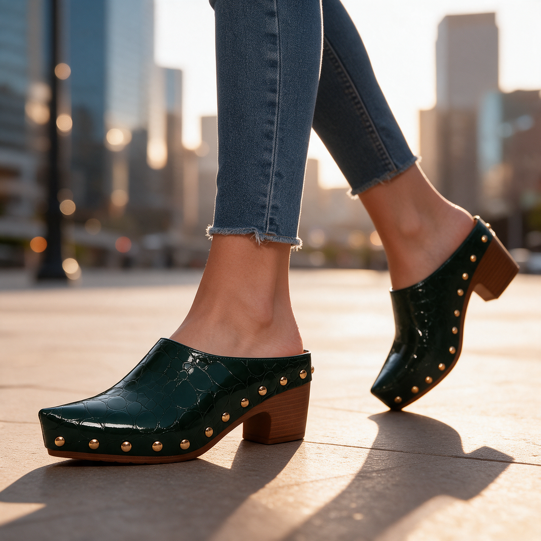 Sutton Croc Studded Mules