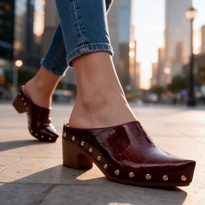 Sutton Croc Studded Mules