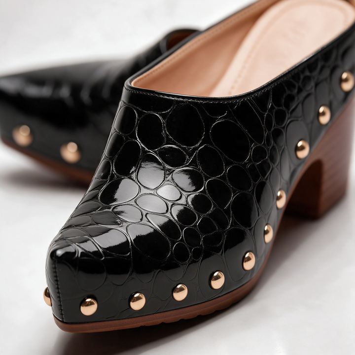 Sutton Croc Studded Mules